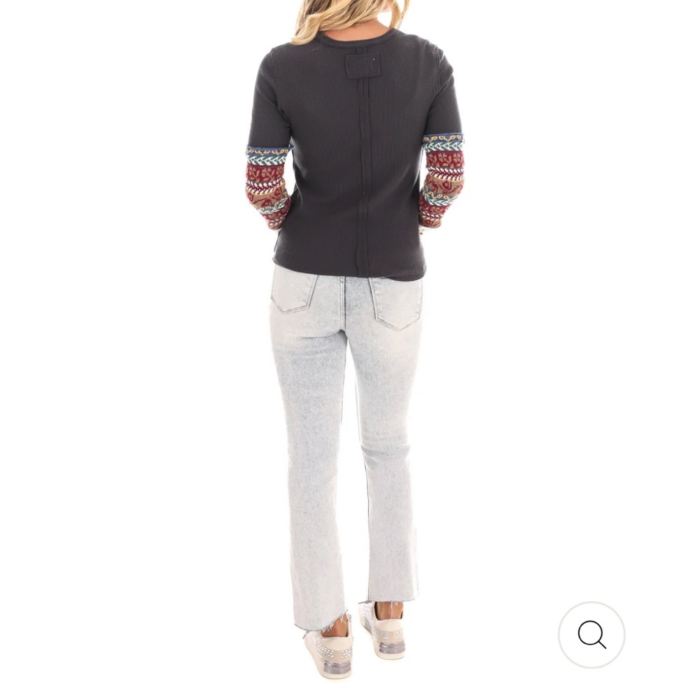 FREE PEOPLE All In Cuff Long Sleeve Top, Washed Black Combo, Size Large - Picture 3 of 6